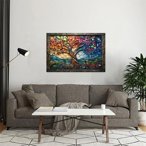 Mosaic Tree of Life Art Vintage Rustic Canvas Wall Art - 12x18in Unframed Poster- Home & Office Decor for Living Room, Bedroom, Kitchen & Cafe — view 3