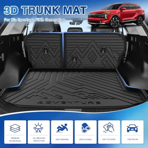 FIILINES Cargo Mat for Kia Sportage 2023-2026, All Weather Trunk Cargo Liner with Backrest Liner Sportage Accessories Black (Both Sides can be Trimmed)