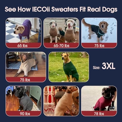 IECOii XXXL Dog Sweater,Warm Dog Sweaters for Extra Large Dogs Girl Boy,Stretchy & Cozy,Turtleneck Knitted Pullover for Pet Wear On Christmas,Easy On Doggy Sweatshirt for Labrador (Green,XXXL) — view 3
