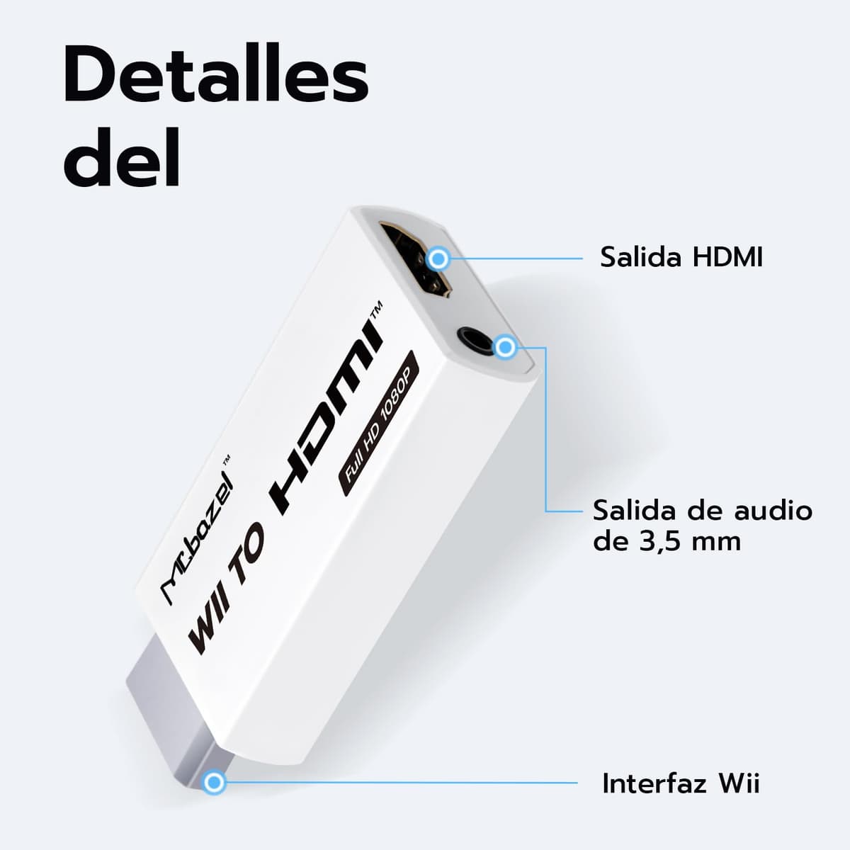 Mcbazel Wii a HDMI Converter, Convertidor de Adaptador Wii HDMI de Video Full HD 1080P con Audio de 3.5mm — view 9