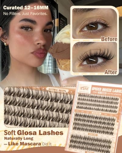 Spider Lash Clusters, ONLY 12-14-16mm Wispy Eyelash Clusters D Curly Lashes Cluster Breeze Cluster Eyelash Extensions Natural Reusable Individual Lashes with Invisible Band for DIY by Vanssymunlin — view 4