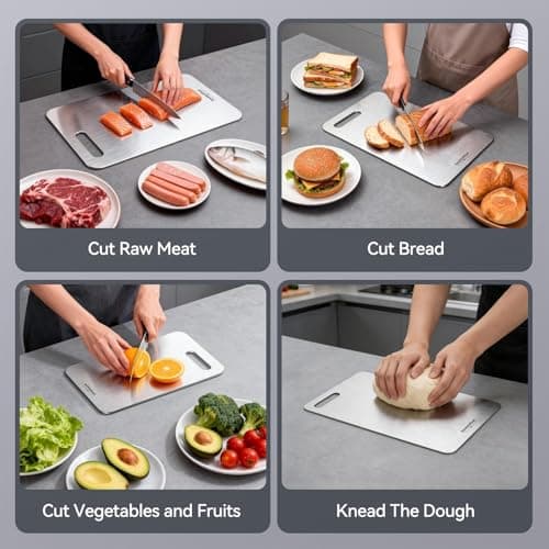100% Pure Titanium Cutting Board Set of 3, Reversible Dual Side Hygienic Kitchen Cutting Board, Odor Resistant Stain Proof Metal Board with Handle Cutout, Dishwasher Friendly — view 5