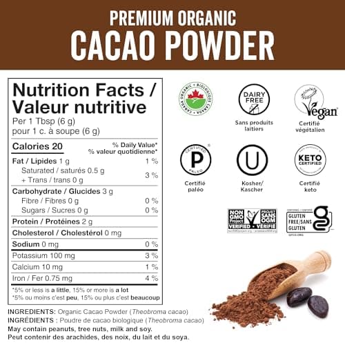 Viva Naturals Organic Non-GMO Cacao Powder, 1 Pound Bag — view 5