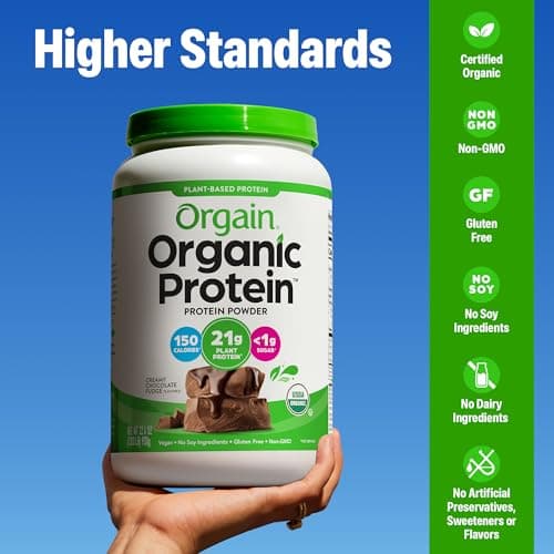 Orgain Organic Vegan Protein Powder, Creamy Chocolate Fudge - 21g Plant Protein, 6g Prebiotic Fiber, Low Net Carb, No Lactose Ingredients, No Added Sugar, Non-GMO, For Shakes & Smoothies, 2.03 lb — view 3