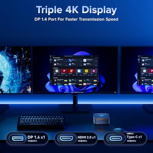 KAMRUI Pinova P1 Mini PC, W-11 Pro AMD Ryzen R2544(Beat 10110U/N150/N95 up to 3.7GHz), 16GB RAM 256GB SSD Mini Desktop Computer Support 4K HDMI+DP+Type-C/WiFi/BT for Business Home Office Mini pc — view 4