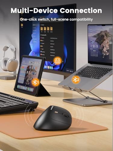 SABLUTE MAM3 Ergonomic Mouse, Bluetooth Mouse for Small/Medium Hands,Dual-Device Connectivity for Computer/Laptop, Rechargeable Wireless Vertical Mouse with 4 Adjustable DPI for Windows,Mac OS,Black — view 5