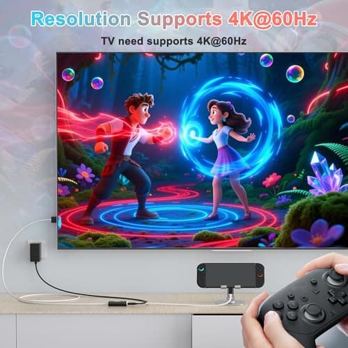 Switch 2 Dock, 4K@60HZ 6ft, USB C to HDMI Replacement Cable for Nintendo 2 Dock, Portable Travel TV Base Adapter ＆ Travel NS 2 Docking Station Cord Compatible with Nintendo OLED — view 4