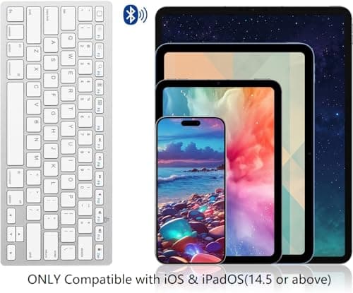 OMOTON Ultra-Slim Bluetooth Keyboard for iPad 11th/10th/9th/8th/7th, iPad Pro/Air/Mini and iPhone Series, Wireless iOS Keyboard with 12 Multimedia Keys for Office, Home, Travel, School, White — view 3