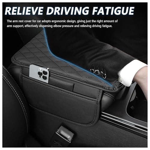 Stacool Upgraded Car Center Console Cover,Microfiber Leather Car Armrest Cover Cushion with 2 Storage Bags,Universal Car Armrest Storage Box (Black) — view 3