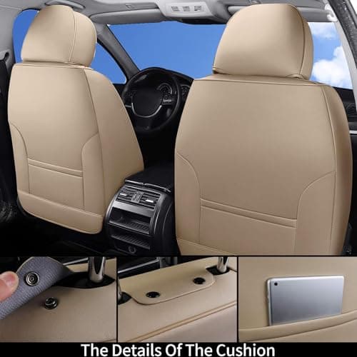 Coverado Seat Covers, Car Seat Covers Front Seats, Car Seat Cover, Car Seat Protector Waterproof, Car Seat Cushion Nappa Leather, Beige Seat Covers Carseat Cover Universal Fit for Most Cars