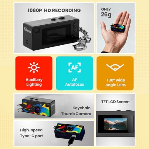 KOOMTOOM Portable Thumb Camera,1080P Mini Camera Keychain 130° Wide Angle Pocket Video Recorder Gift for Kids Students,Surprise Box Included (Black) — view 4
