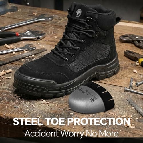 ANGRYRAM Steel Toe Boots for Men Women Lightweight Comfortable Steel Toe Shoes Puncture Proof Slip Resistant Construction Work Boots for Men Indestructible Safety Work Shoes — view 2