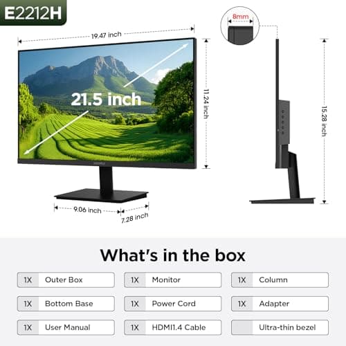 KOORUI New 22 Inch Computer Monitor FHD 1080P 120Hz PC Gaming Screen VA Panel Ultra-Slim Display 4000:1 Contrast Ratio with Adpitive Sync (HDMI/VGA/VESA Compatible 100x100mm/Audio Out), Tilt, Black — view 5