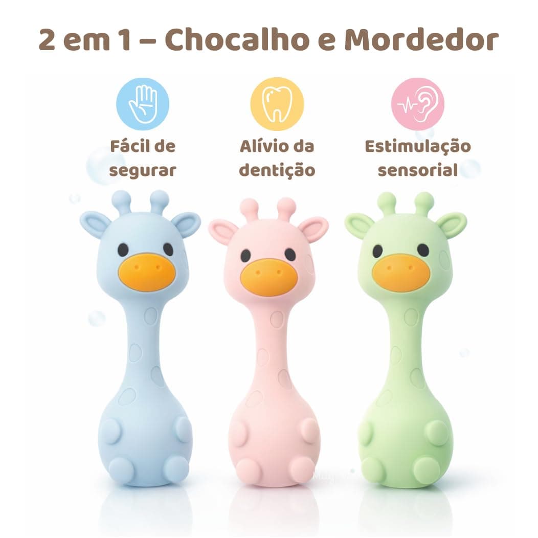 MuyPetit Jirafa Sonajero Stick, Juguete bebe 4 meses, Libre de BPA y tóxicos, Juguetes Montessori para bebes 6-12 meses, Fácil de agarrar, Juegos bebe 0-6 meses, Teether (Jirafa Rosa) — view 2