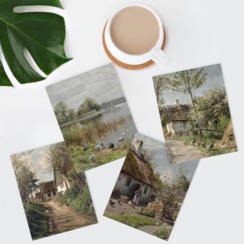 SIGNWIN Poster Charming European Cottage Scenes Rustic Village Landscape Wilderness Nature Illustrations Fine Art Decorative Country/Farmhouse Vintage for Living Room, Bedroom, Office - 8"x10"x 4 — view 2