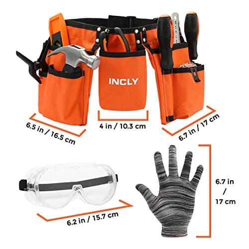 INCLY 18PCS Kids Tool Set with Reinforced Belt, Adjustable Waist 20"-32", Boys Real Hand Tools Kit Children Construction Learning Tools Hammer Screwdriver for Home DIY Building & Woodworking — view 2