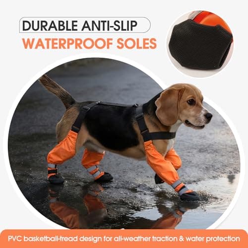 Pezluxe Dog Suspender Boots, Waterproof Anti-Slip Dog Rain Boots with Adjustable Strap for Small Medium Large Dogs, Reflective Dog Shoes with Suspenders for Outdoor Walking,Rain Snow Hiking, Orange,L — view 4