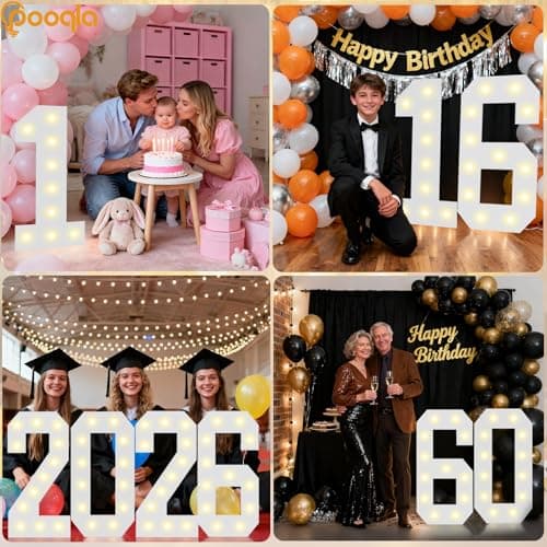 Pooqla 2.4FT Light Up Numbers, Marquee Numbers 2.4 Feet Tall Party Decor for Her Him, Mosaic Big Sign for 10th 20th 50th Birthday Anniversary Decoration Backdrop, Large Pre-Cut Frame Number 0 — view 5