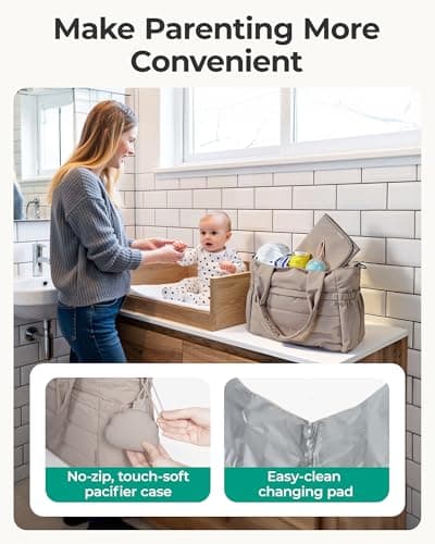 BAGSMART Diaper Bag Tote for Baby, Hospital Bag for Labor Delivery, Large Mommy Bag with Portable Changing Pad Pacifier Case for Travel Weekender Work — view 3
