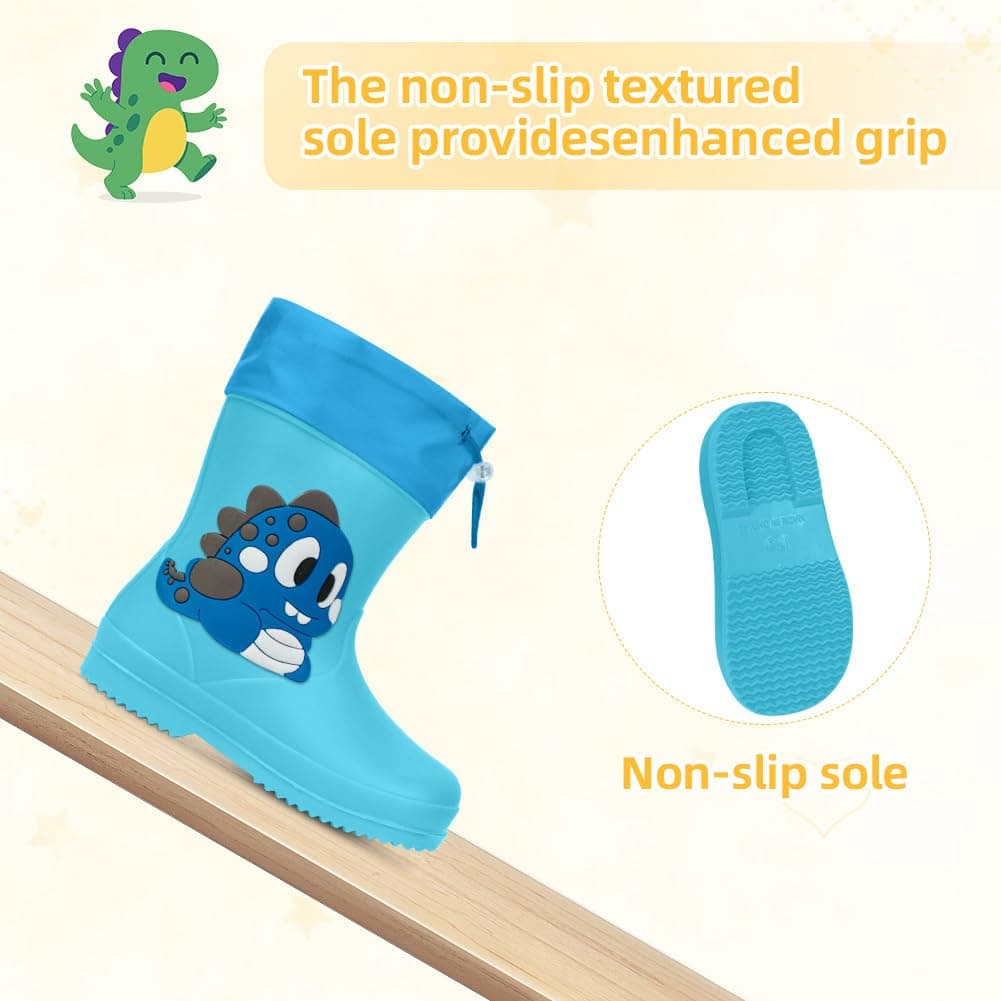 Aomig Botas de Agua Niños, Botas de Lluvia de Dinosaurio, Impermeable y Antideslizante con Cordón Ajustable en el Cuello, Bota de Agua Ligera — view 5