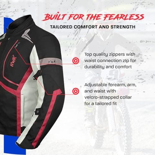 HWK Motorcycle Jacket for Men and Women Scorpion with Cordura Fabric for Enduro Motocross Motorbike Riding, Red, X-Large — view 3