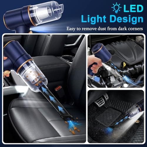 KMM Handheld Car Vacuum Cleaner, 9000Pa Vacuum Cleaner and Air Duster, 120W High Power Hand Held Vacuum with LED Light and Multi-Nozzles for Car, Home, Office, Pet — view 6
