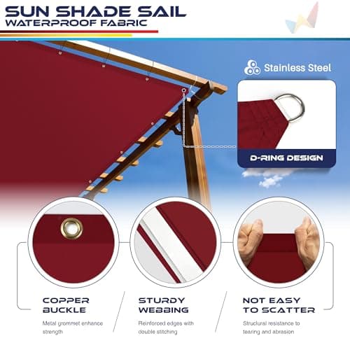 Windscreen4less 15' x 32' Waterproof Sun Shade Sail Straight Edge Outdoor Canopy Cover UV Block for Lawn Patio Backyard Garden Deck Pergola (Red) — view 3
