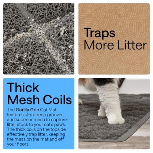 GORILLA GRIP Cat Litter Box Mat, 102x71, Cushioned Coil Mesh Litter Trapping Mats, Scatter Control Supplies for Less Mess, Phthalate Free, Ultra Deep Catch Grooves, Rinse or Vacuum to Clean, Dark Gray — view 2