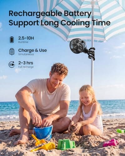 Gaiatop Mini Portable Stroller Fan, Battery Operated Small Clip on, Detachable 3 Speed Rechargeable, 360° Rotate Flexible Tripod Better Cooling for Car Seat Crib Treadmill Travel Black — view 4