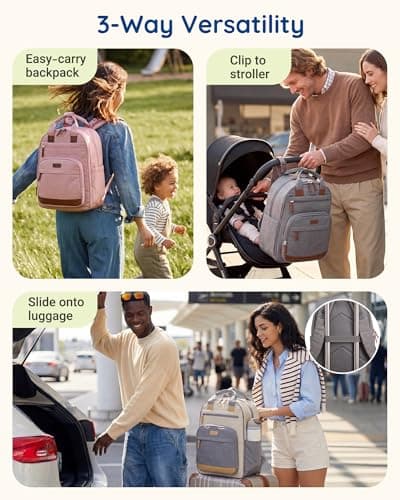mommore Diaper Bag Backpack with Waterproof Changing Pad, Insulated Bottle Holders & Pacifier Case, Baby Diaper Bag with 2 Organizer Pouches, Stroller Straps, Light Gray — view 4