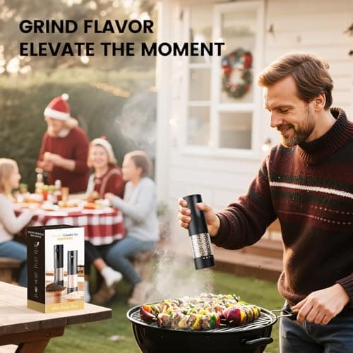 Electric Salt and Pepper Grinder Set - Rechargeable Automatic Salt and Pepper Shakers, Kitchen Appliances with External Adjustable Coarseness, Larger Hopper for Cooking, Home Gifts(2 Pack,Black/Black) — view 5