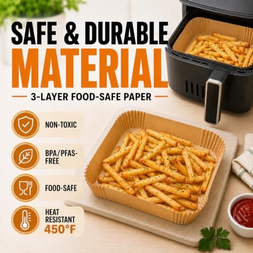 Air Fryer Paper Liners, 125Pcs Air Fryer Disposable Liners, Non-Stick and Oil Proof for Easy Cleanup, 8” Square for 5-8 qt Basket by Baker's Signature — view 3