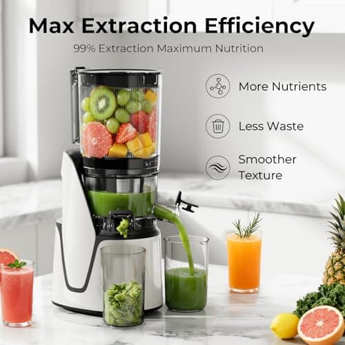 EanOruus Juicer Machines, 3-in-1 Cold Press Juicer with 6.5" Extra Large Chute, 100oz Large Capacity, AC Motor, Makes Juice, Nut Milk & Sorbet, Bright White — view 7