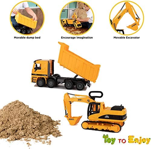 Toy To Enjoy Construction Toys - Excavator & Dump Truck Toy for Kids (Set of 2) – Moveable Claw & Lifting Back – Garbage Truck & Bulldozer Digger – Construction Vehicles for Boys & Kids — view 4