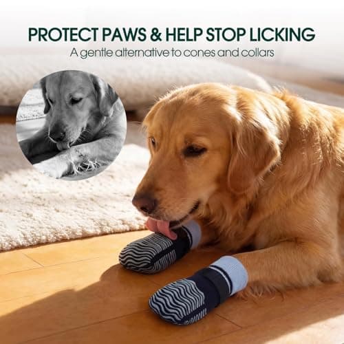Kuoser Non Slip Dog Socks for Hardwood Floors, Dog Grippy Socks with Double-Sided Traction, Anti Slip Dogs Booties Paw Protectors to Prevent Licking Paws for Small Medium Large Senior Dogs, 4 Pack-L — view 3