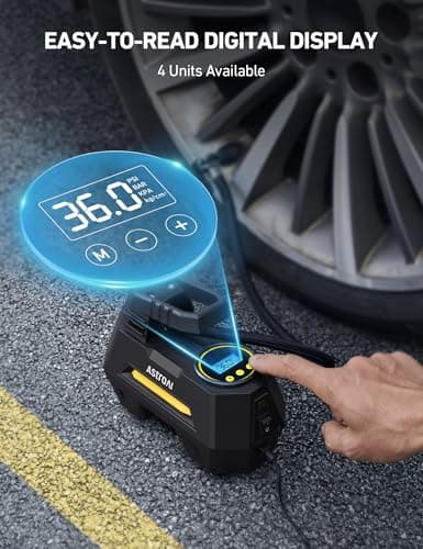 AstroAI AIRUN H1 Tire Inflator Portable Air Compressor,Fast Inflation Electric Air Pump for Car Tires-Car Accessory,9.8Ft Cord-12VDC-Powered Auto Shut-Off with Digital Pressure Gauge,LED Light,Yellow — view 4