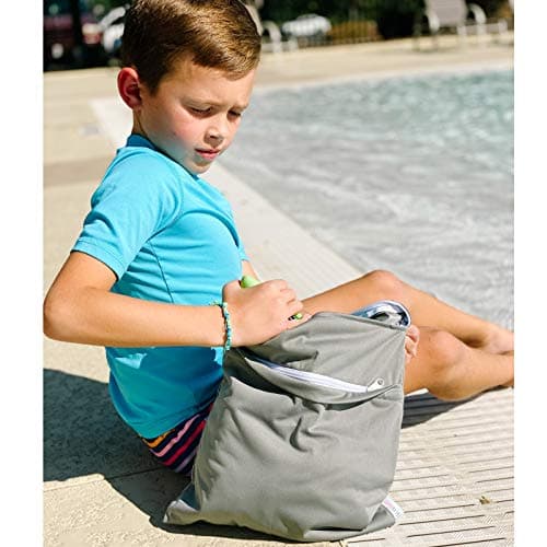 ALVABABY Wet Dry Bags with Two Zippered Pockets Waterfroof Reusable Bag for Swimsuits Wet Clothes Travel Beach Pool Daycare Soiled Baby Items Diaper Yoga Gym Black Grey — view 6