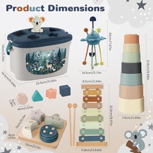 5 in 1 Montessori Baby Toys Set Blue for 6+ Months
