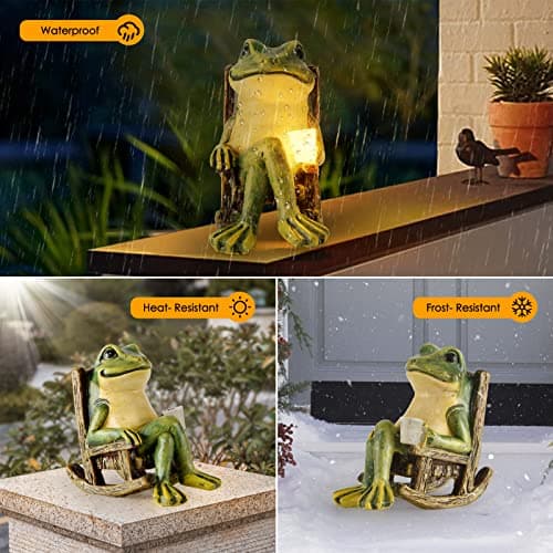 FOXMIS Miniature Frog Garden Statue Mom Dad Gifts Home Decorations Fairy Garden Accessories Outdoor Lights Solar Garden Frog Decor Art Housewarming Gift for Patio,Yard,Lawn Ornament,3.89"x2.36"x3.93 — view 3