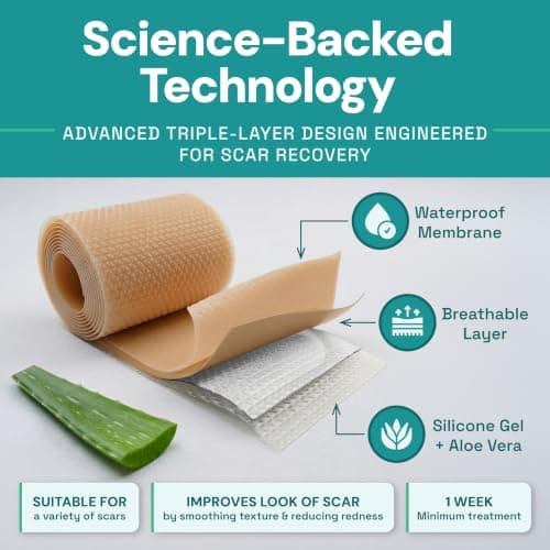 Scar Tape for Scar Treatment, Scar Patches, Silicone Scar Sheets Scar Patches for Surgical Scars, C Section Scar Silicone Strips, Silicone Tape Medical Grade Aloe Vera Scar Tape, for Face and Body — view 5