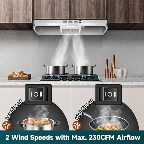 SNDOAS 36 inch Range Hood,Under Cabinet Range Hood 36 inch in Stainless,Ductless Range Hoods with Carbon Sponge Filter,230 CFM Stove Hood with 2-speed Fan,Hard Wired Kitchen Exhaust Hood