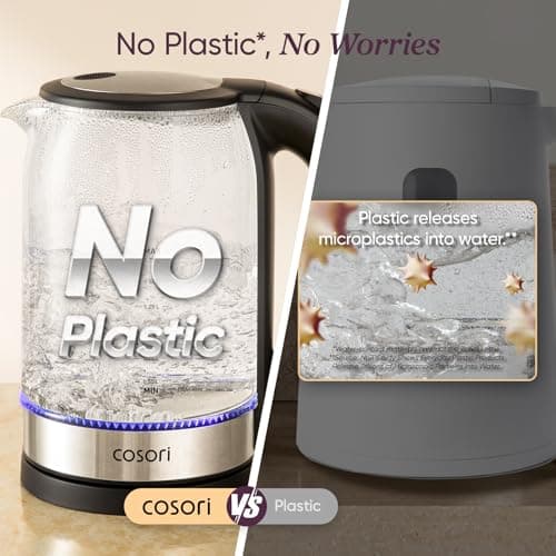Cosori Glass Electric Kettle 1500W, Plastic-Free, 1.7L, Cordless, Black — view 3