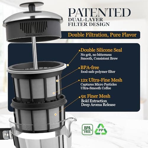 ESPRO P5 French Press Coffee Maker, 32oz, Polished, Stainless Steel Press — view 3