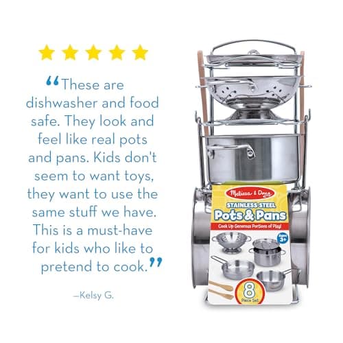 Melissa & Doug Stainless Steel Pots & Pans, 8 Piece Play Kitchen Set, Premium Play Kitchen Accessories & Cooking Utensils, Preschool Toys for Kids 3+ — view 8
