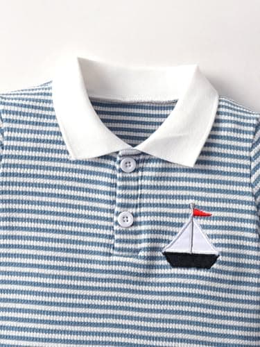 Toddler Boy Summer Two Piece Outfit Infant Polo Shirt Sailboat Embroidered Shorts 2PCS Clothes Set 12-18 Months