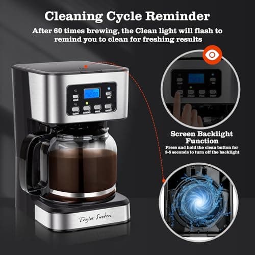 Taylor Swoden 12-Cup Programmable Coffee Maker, Black & Stainless Steel — view 5