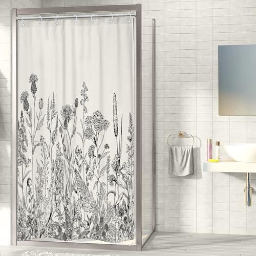 Riyidecor Small Stall Wildflower Farmhouse Half Shower Curtain 36Wx72H Inch Narrow Single Botanical Flower Floral Herbs Bathroom Windows Balconies Fabric Polyester Waterproof 7 Pack Plastic Hooks — view 2