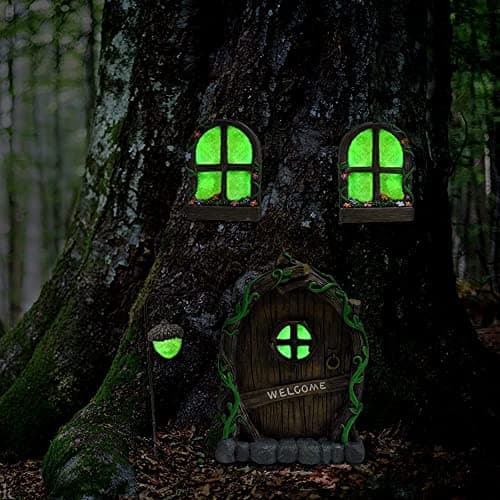 Meyas Outdoor Statues Garden Decoration,Yard Sculpture Figurine,Gardening Supplies Garden Statues Ornament,Outdoor Statuette Garden Resin Statues,Garden Accessories Trees Decoration Glow in The Dark — view 2