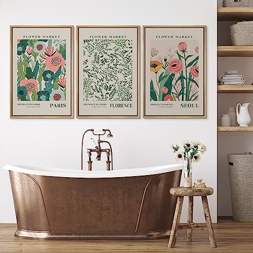 wall26 Framed Canvas Print Wall Art Set Watercolor Pastel Vibrant Flower Market Prints Nature Wilderness Illustrations Modern Art Decorative Floral Botanical Minimal for Bedroom - 24"x36"x3 Natural — view 3