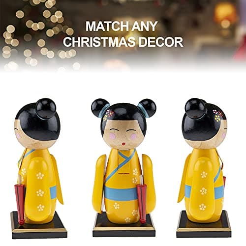Clever Creations Yellow Kimono Doll 7 Inch Chubby Wooden Nutcracker, Festive Christmas Décor for Shelves and Tables — view 3